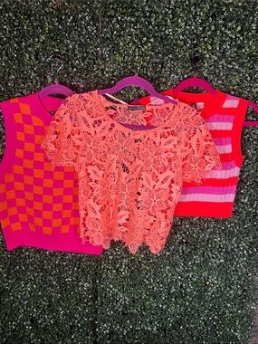 Kids Bright Coral Lace Top - Unbranded